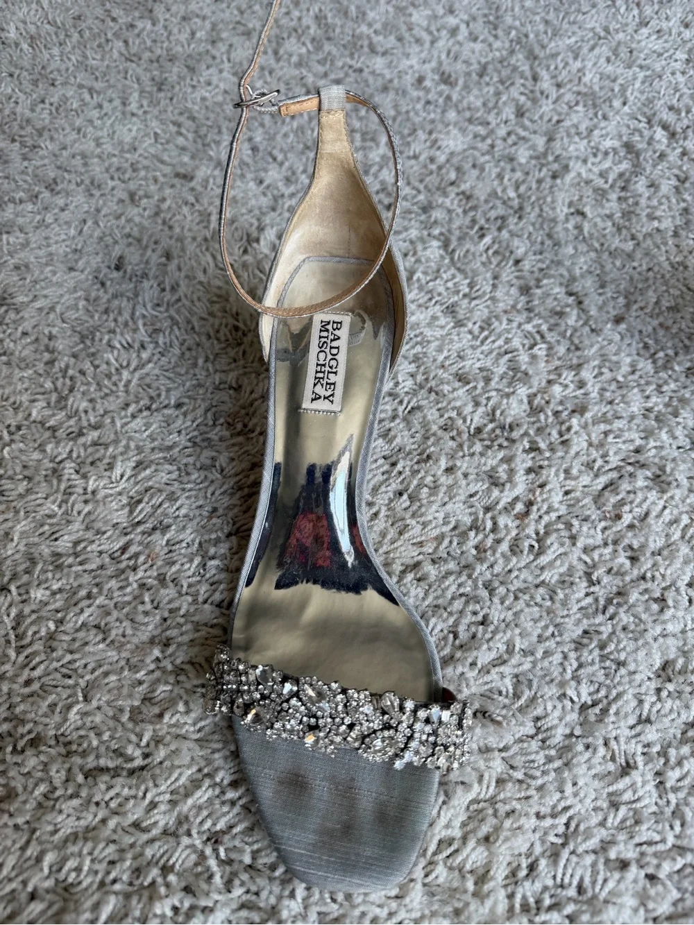 Badgley Mischka Silver Crystal-Embellished Ankle-Strap Heels